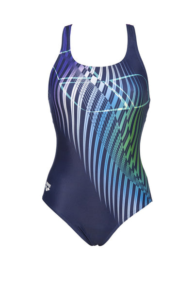 W Optical Waves Swim Pro Back One Piece navy-provenza