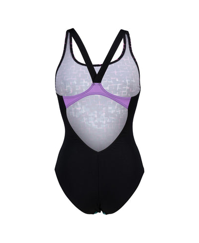 W Frame Swimsuit V Back black-lavanda-multi