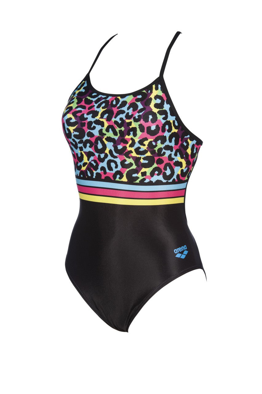 W Heat Stripes Accelerate Back One Piece black-multi