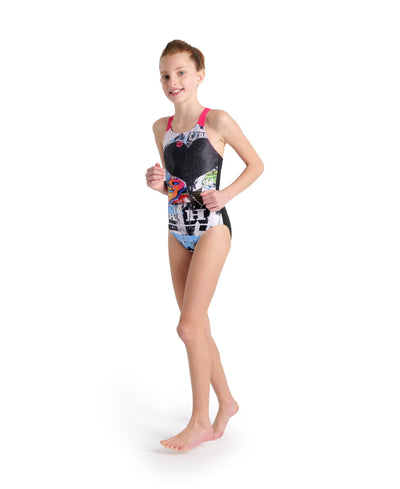 G Swimsuit V Back Placement black-rose