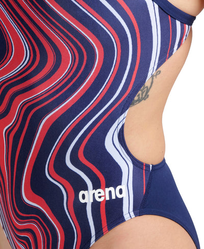 W Swimsuit Challenge Back Marbled navy-redmulti