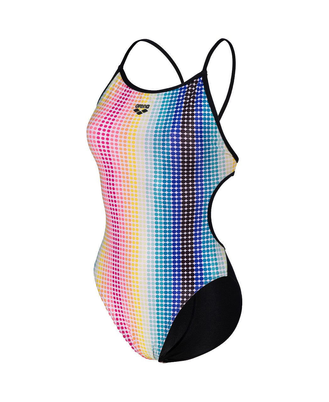 W Circle Stripe Swimsuit Lace Back black-multicolor