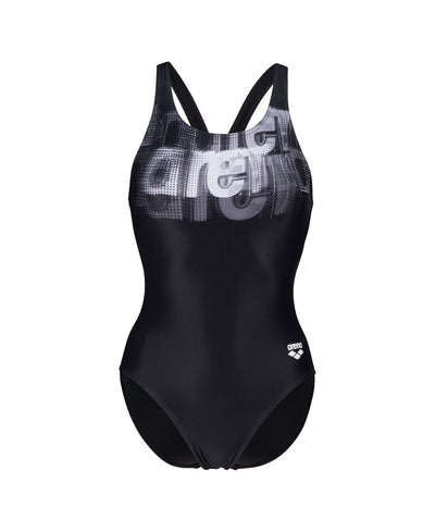 W Overlar Swimsuit V Back black-black