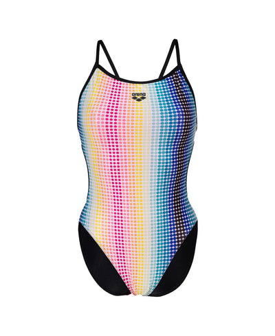 W Circle Stripe Swimsuit Lace Back black-multicolor