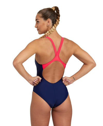 W Overlar Swimsuit V Back navy-fluored